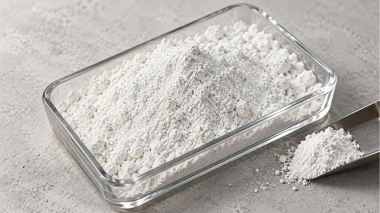 Close view of white mineral powder