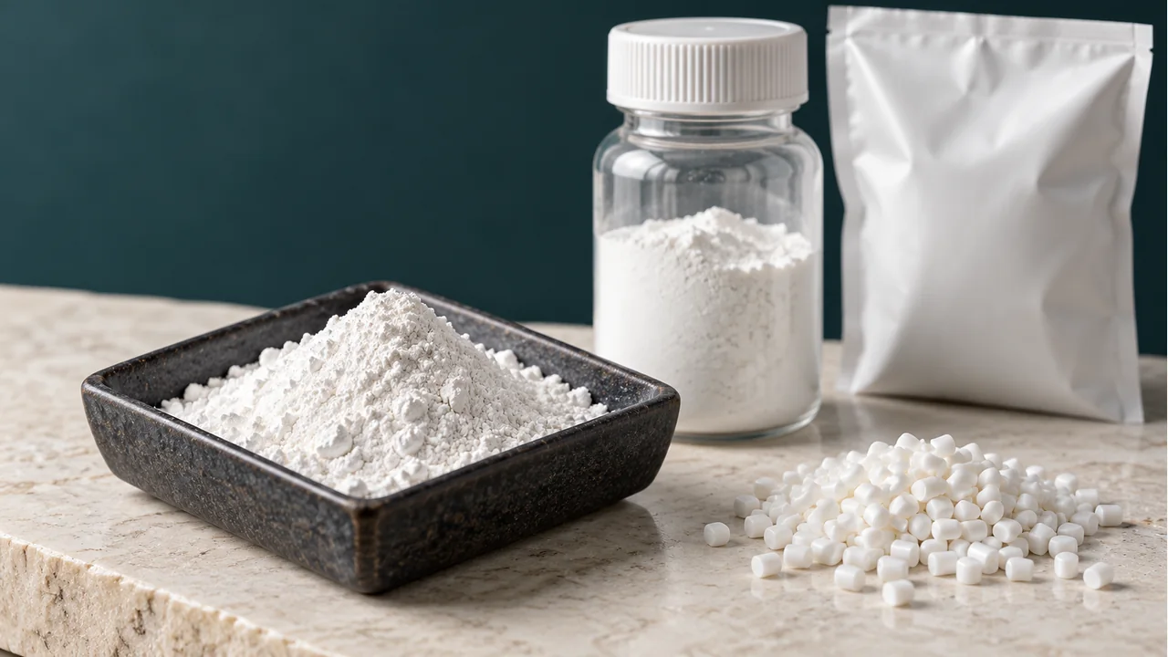 Calcium carbonate powder with plain sample packaging
