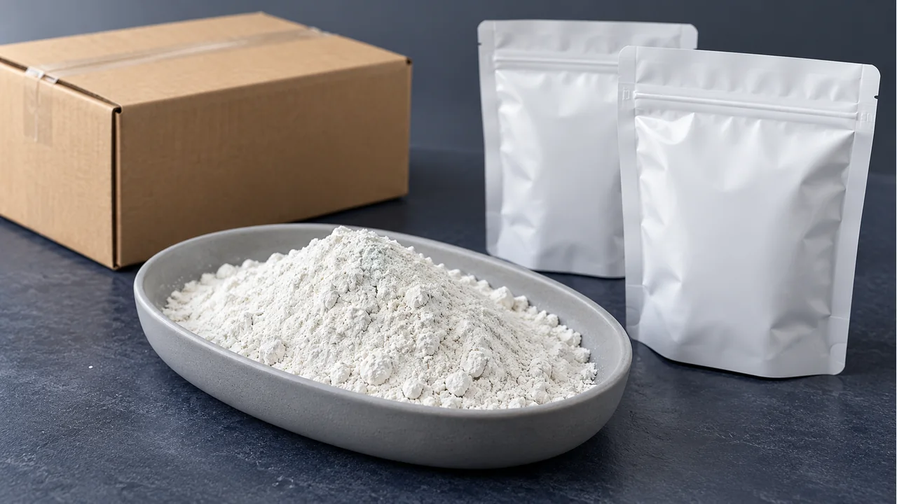 White mineral powder with industrial material supply