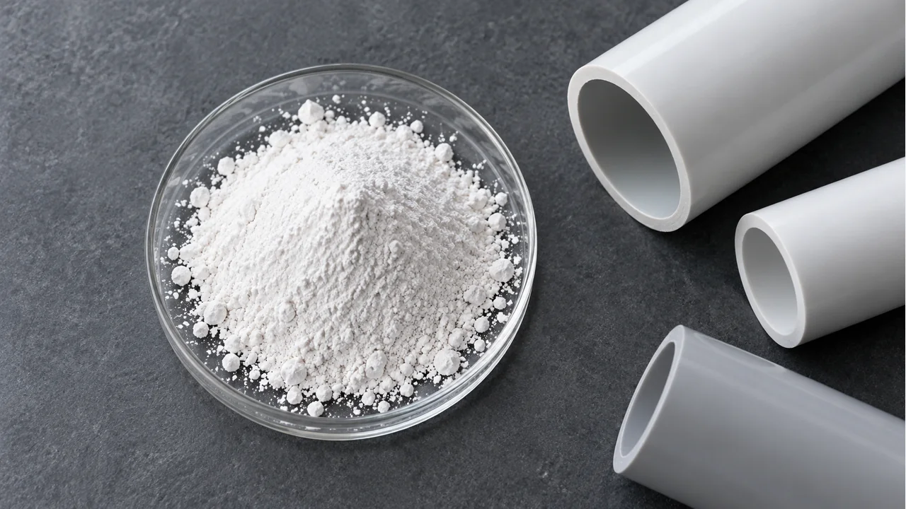 Calcium carbonate powder with rigid PVC pipe components
