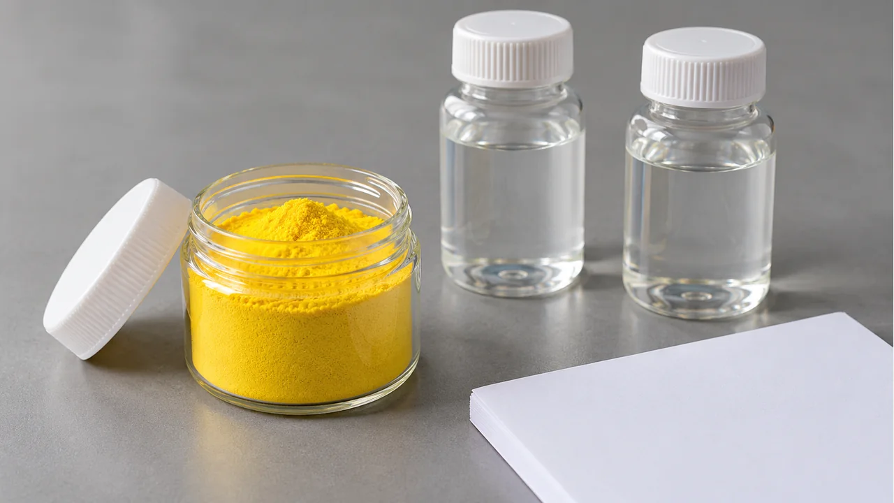 Yellow PAC sample with capped water bottles