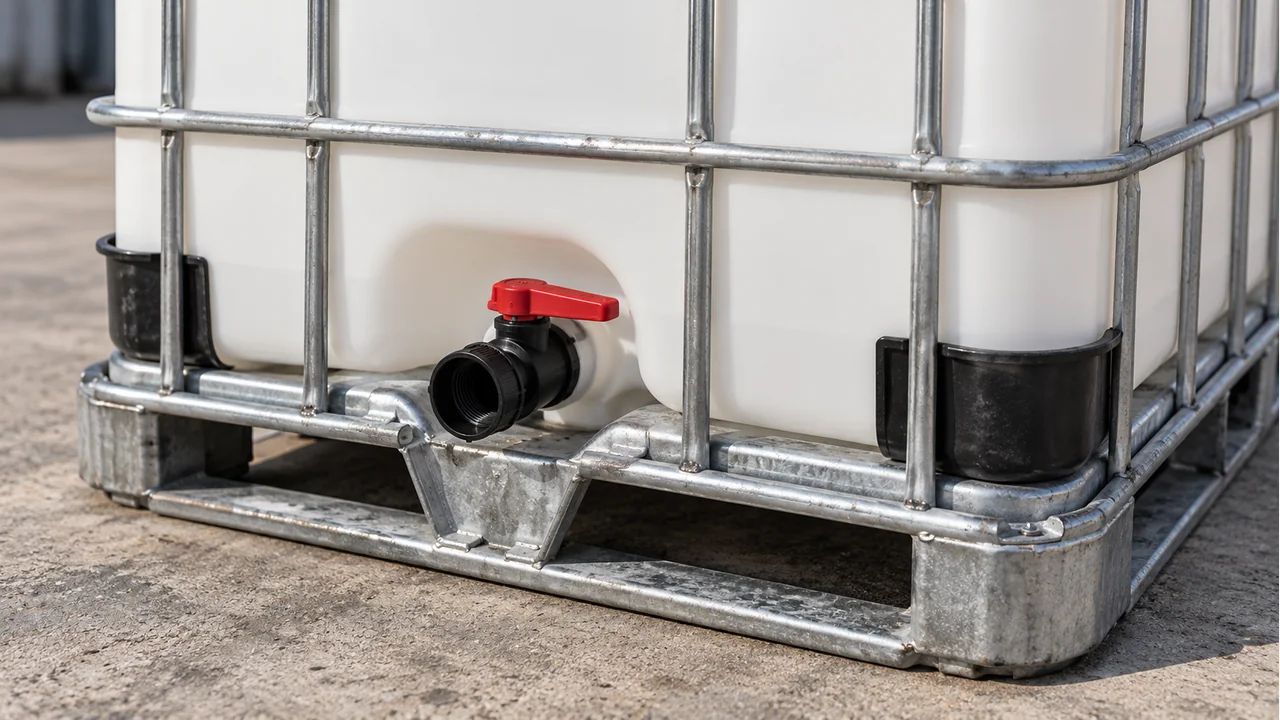 An IBC outlet, cage and pallet detail