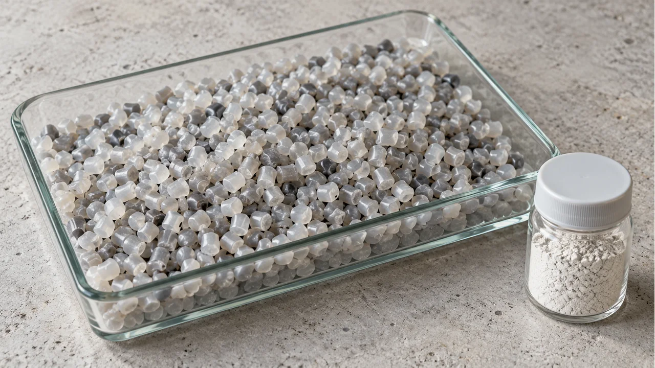 Recycled-plastic granules and the material sample