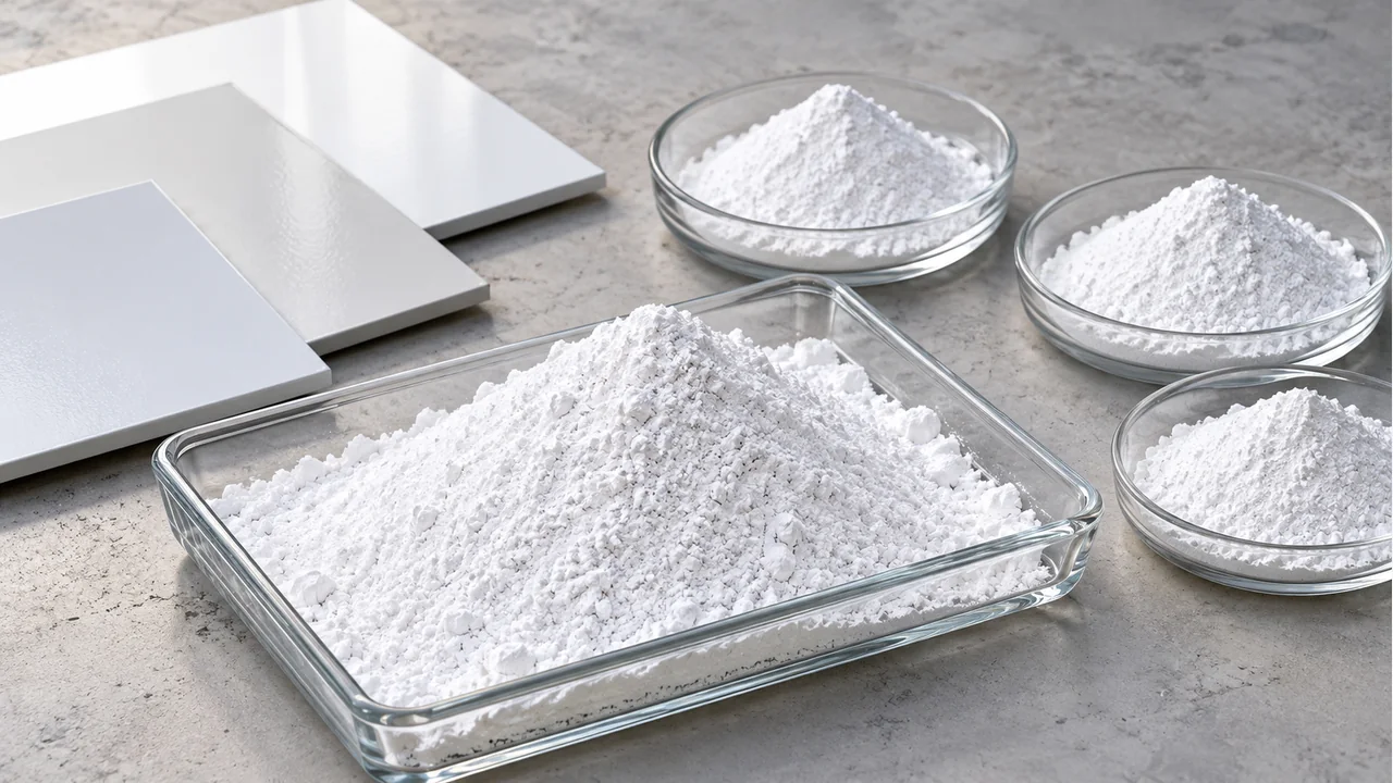 White pigment and filler powders with coating panels