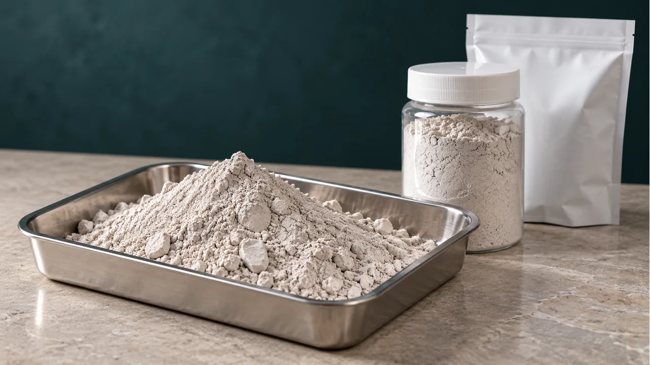 Industrial quicklime powder with plain sample packaging