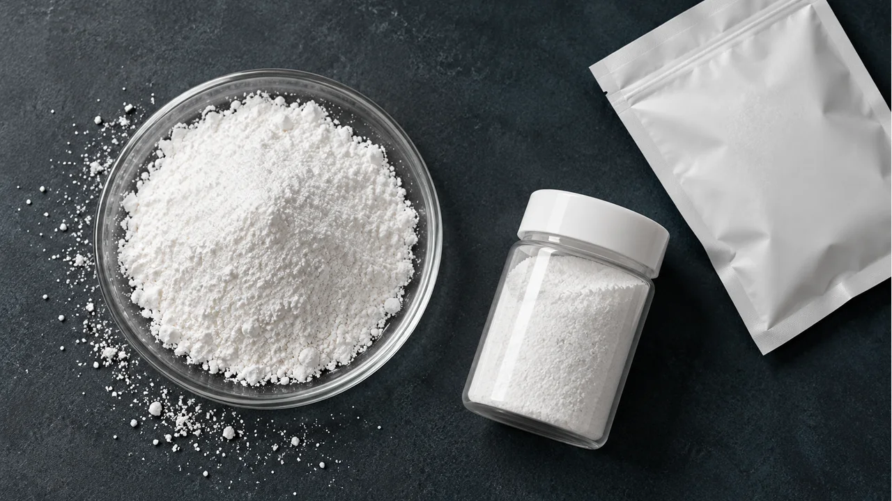 Anhydrous sodium sulfate powder with plain sample packaging