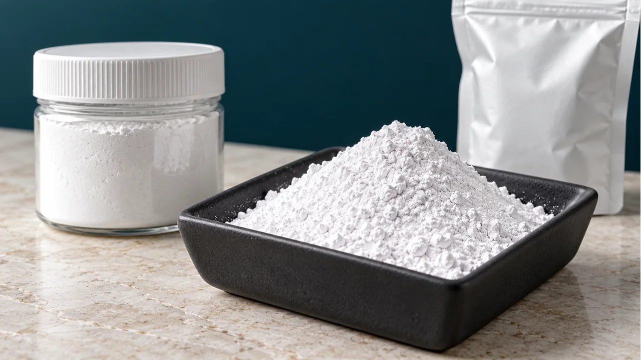 White pigment and filler powders with plain sample packaging
