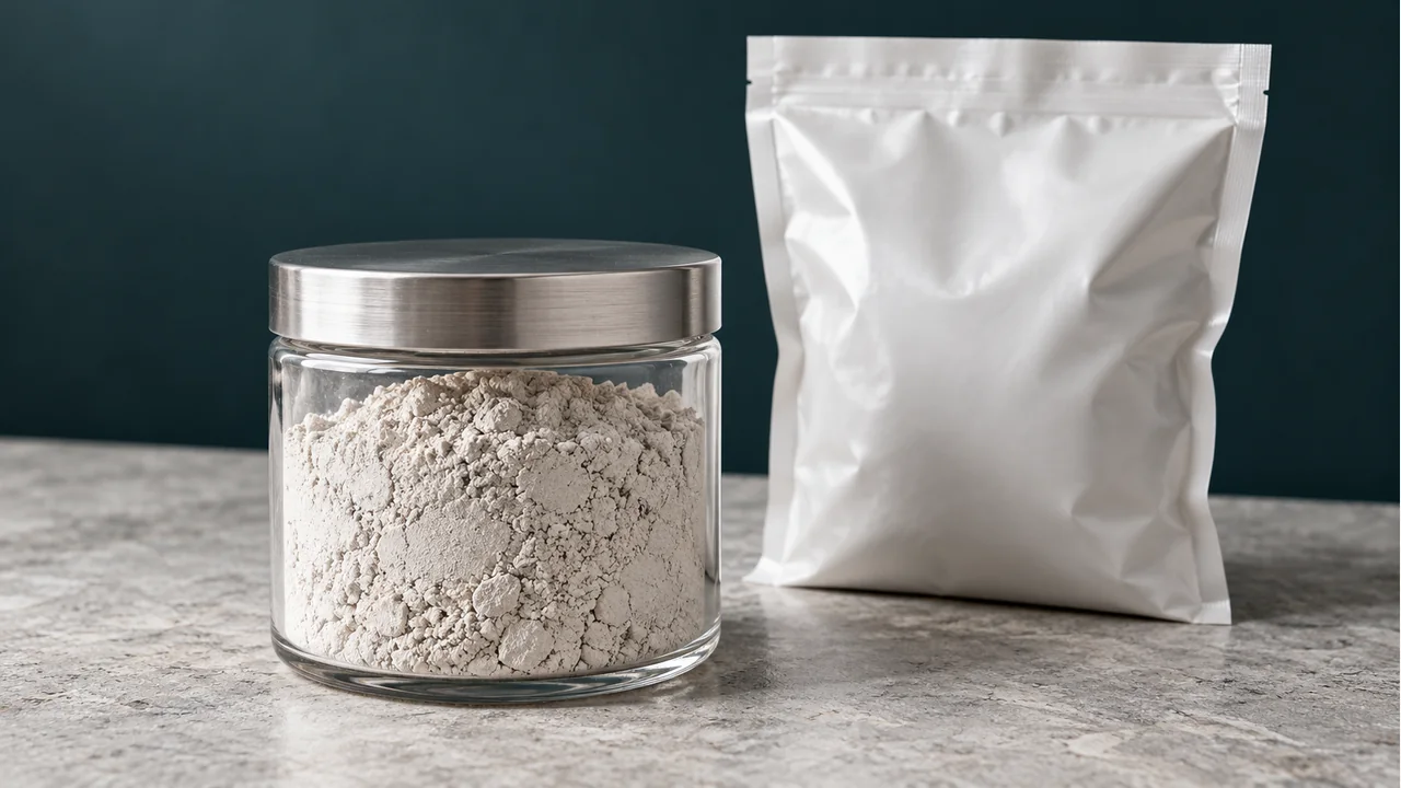 Industrial calcium oxide powder with plain sample packaging