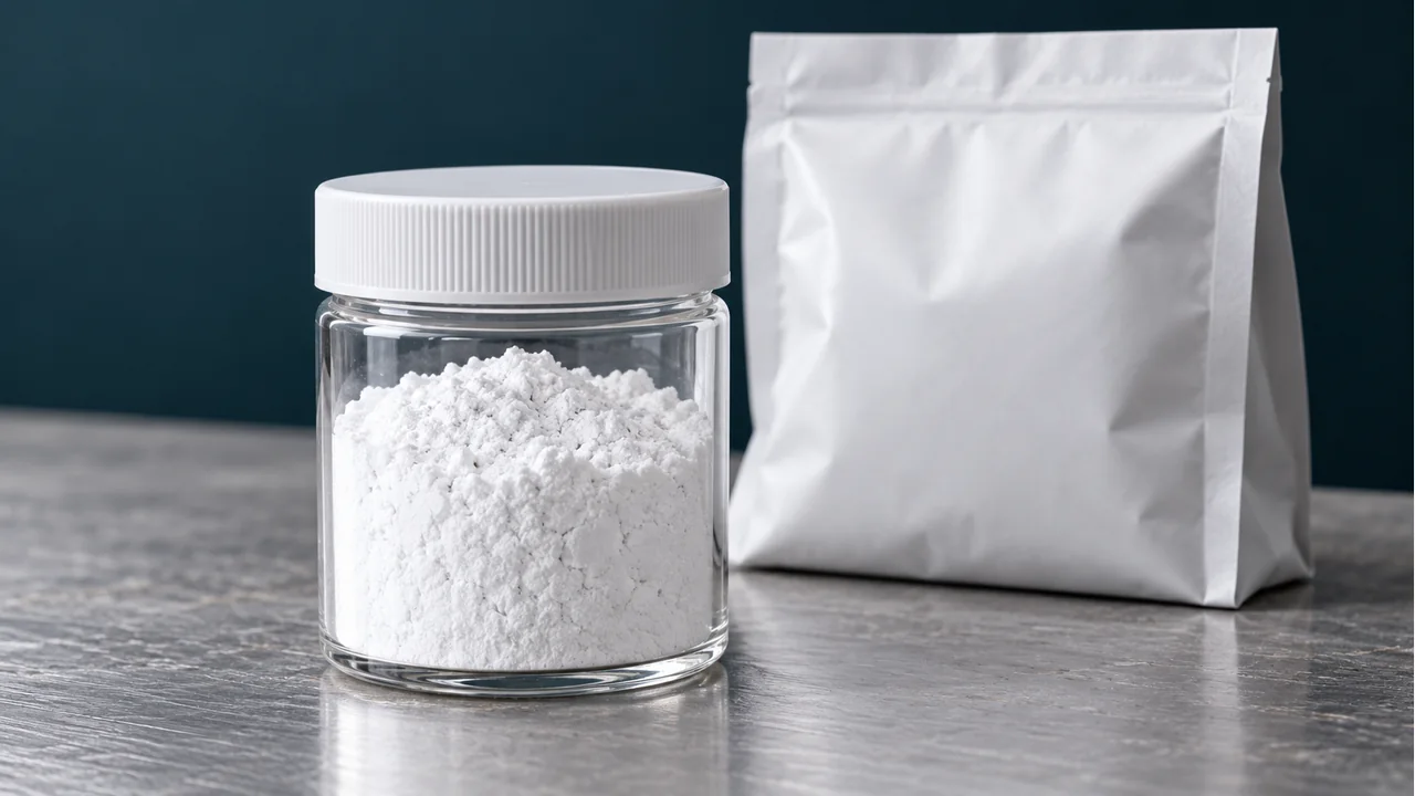 Barium sulfate powder with plain sample packaging