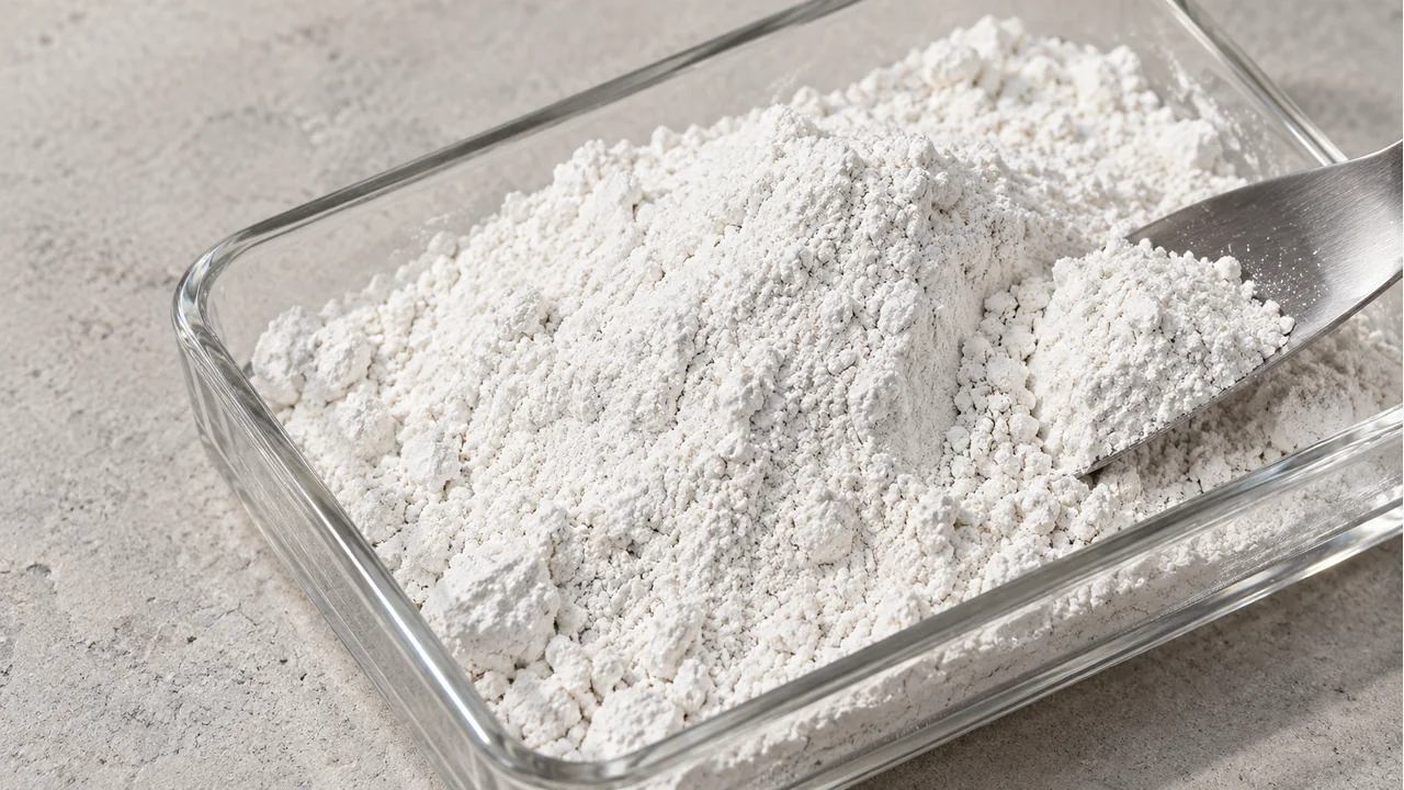 Close view of ground calcium carbonate powder