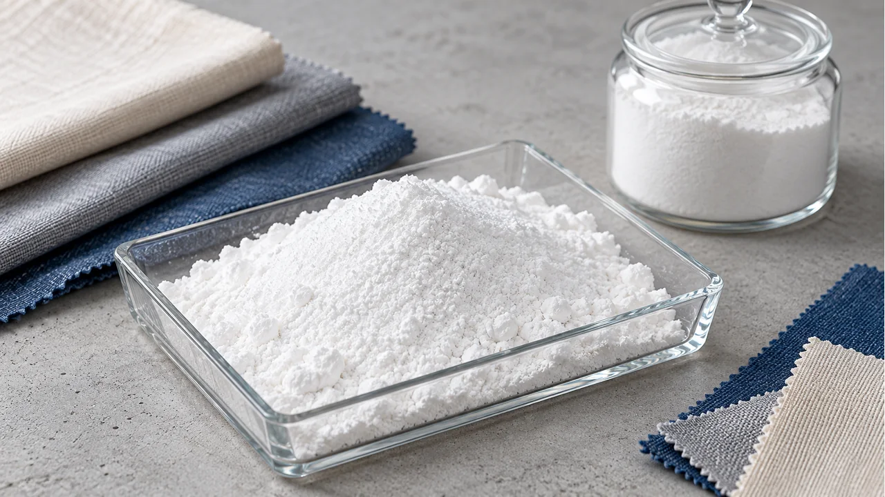 Anhydrous sodium sulfate powder with textile samples