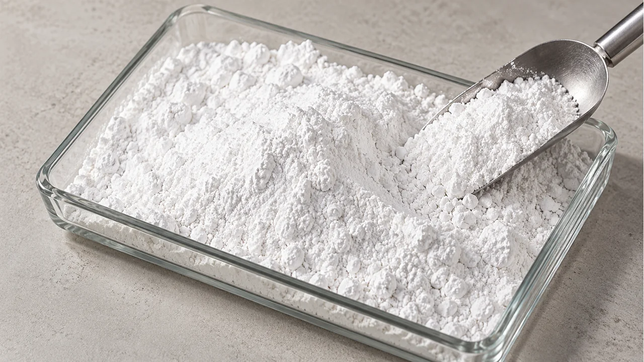 Close view of white mineral extender powder