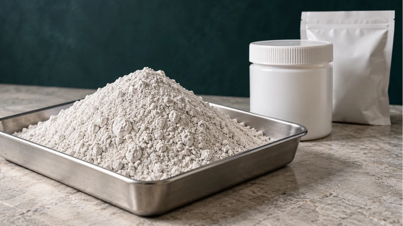 Industrial calcium oxide powder with plain sample packaging