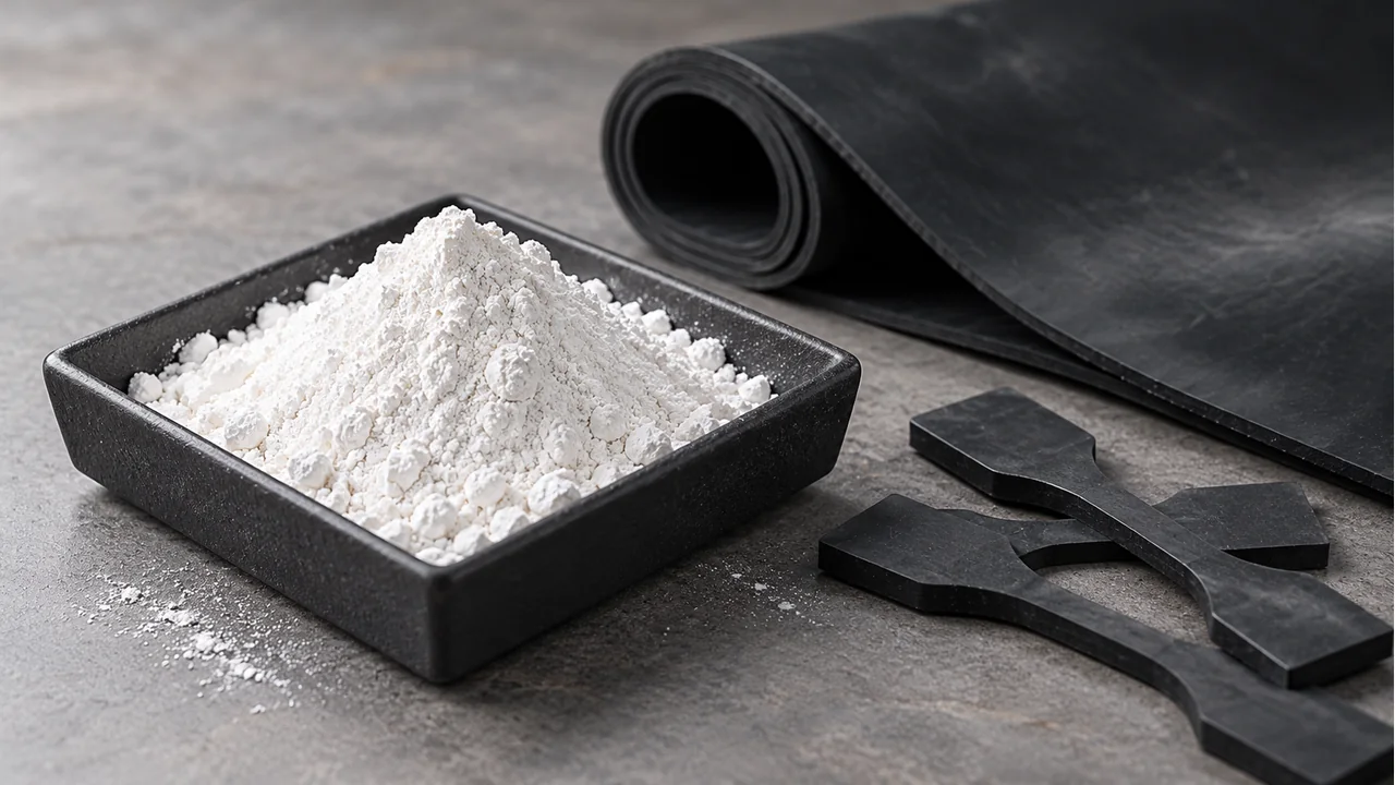 Calcium carbonate powder with rubber components