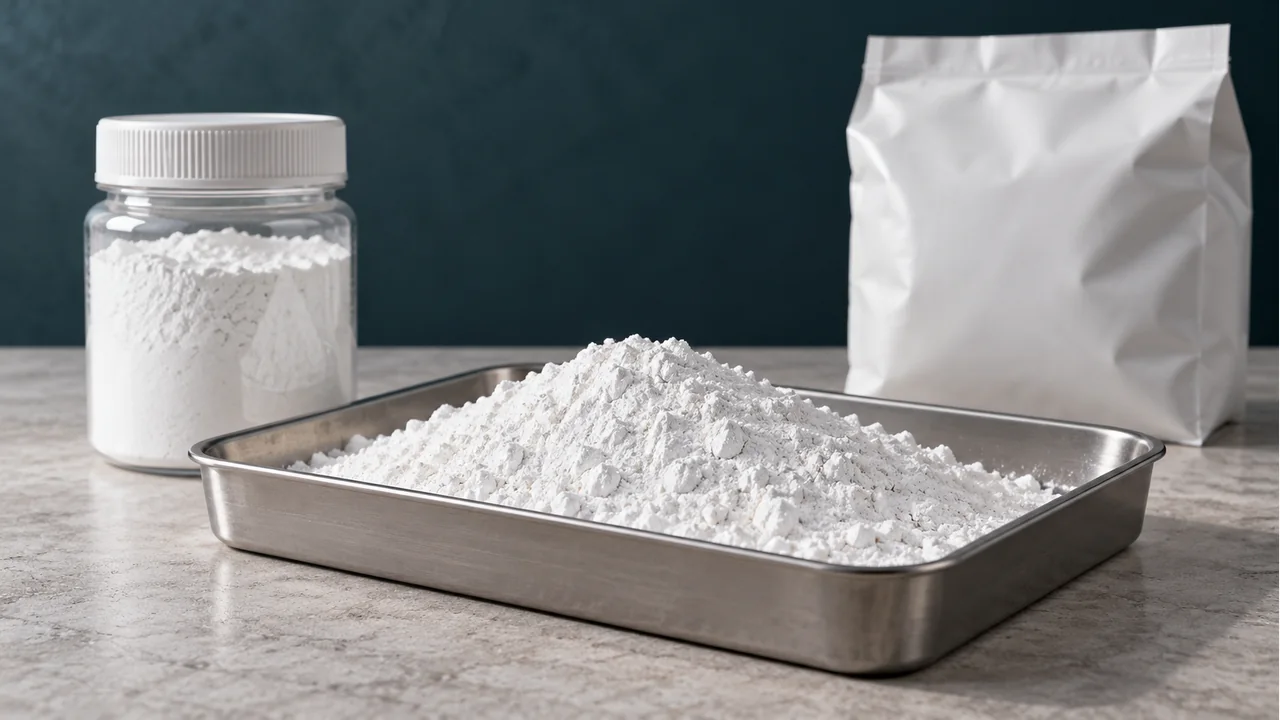 Calcium carbonate powder with plain sample packaging