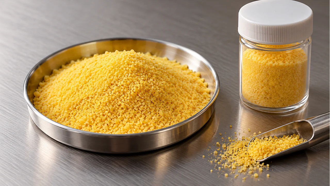 Close view of yellow pac powder