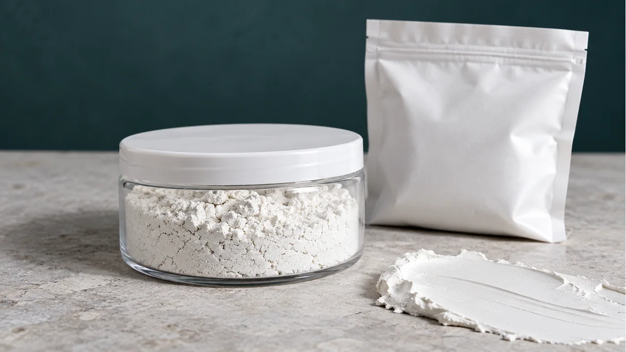 Ground calcium carbonate powder with plain sample packaging
