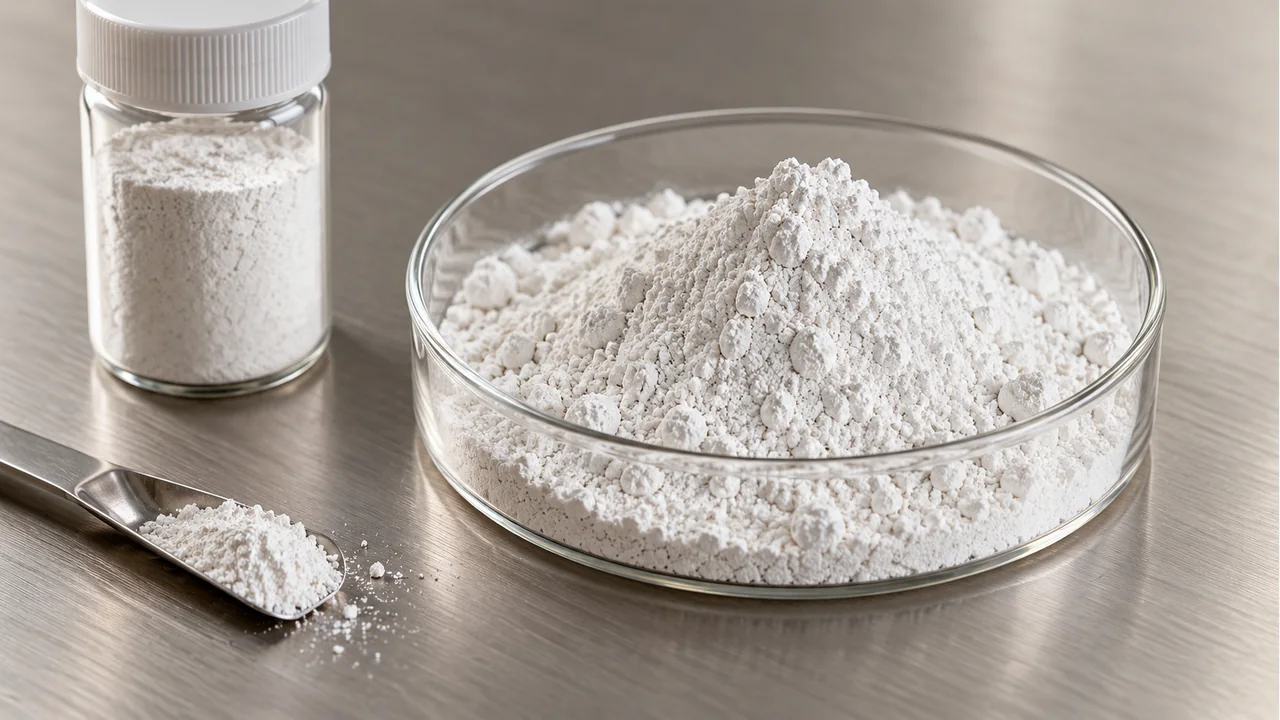 Close view of calcium carbonate powder