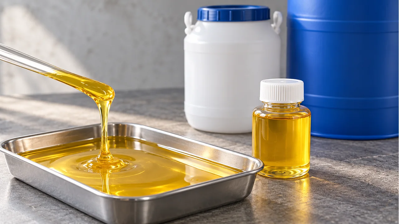 Yellow sorbitan monooleate liquid with emulsifier material samples