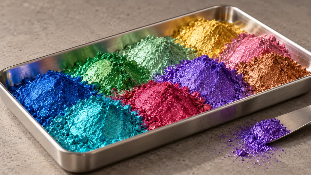Close view of mica-based effect pigment powders