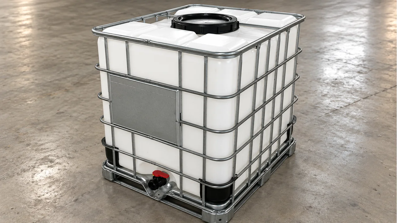 HDPE IBC tank and metal cage configuration