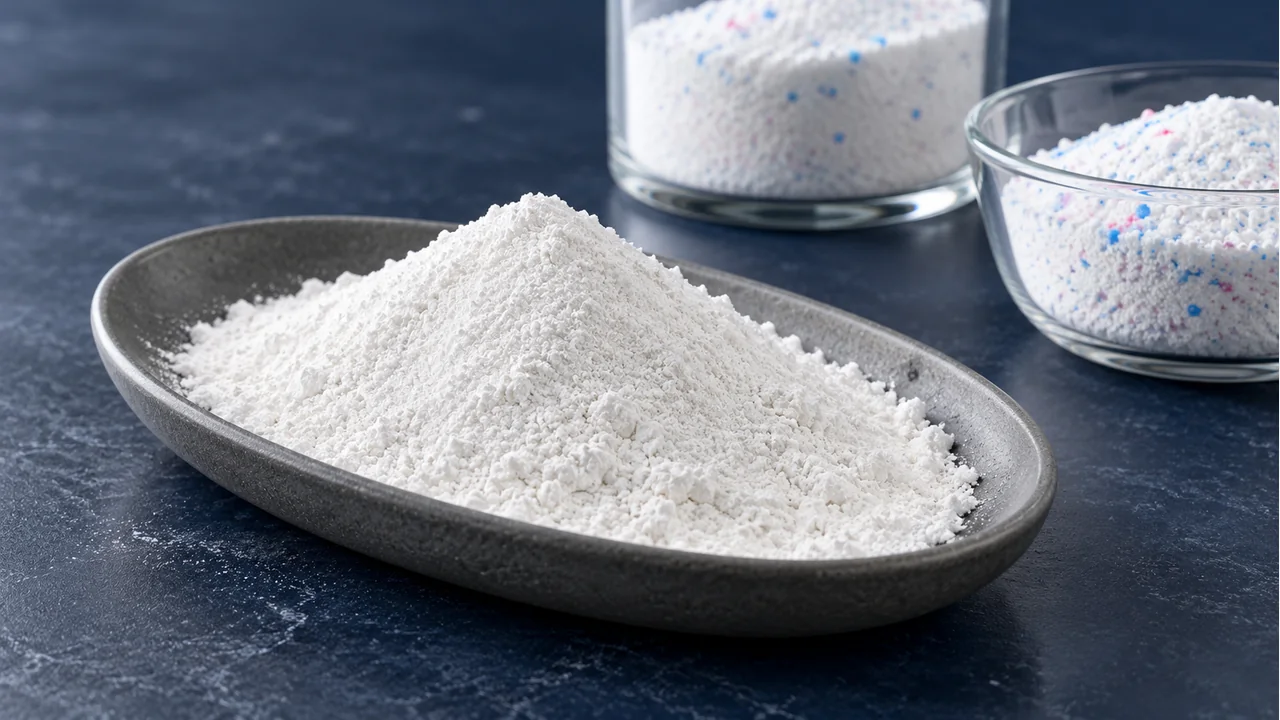 Anhydrous sodium sulfate powder with detergent-material samples