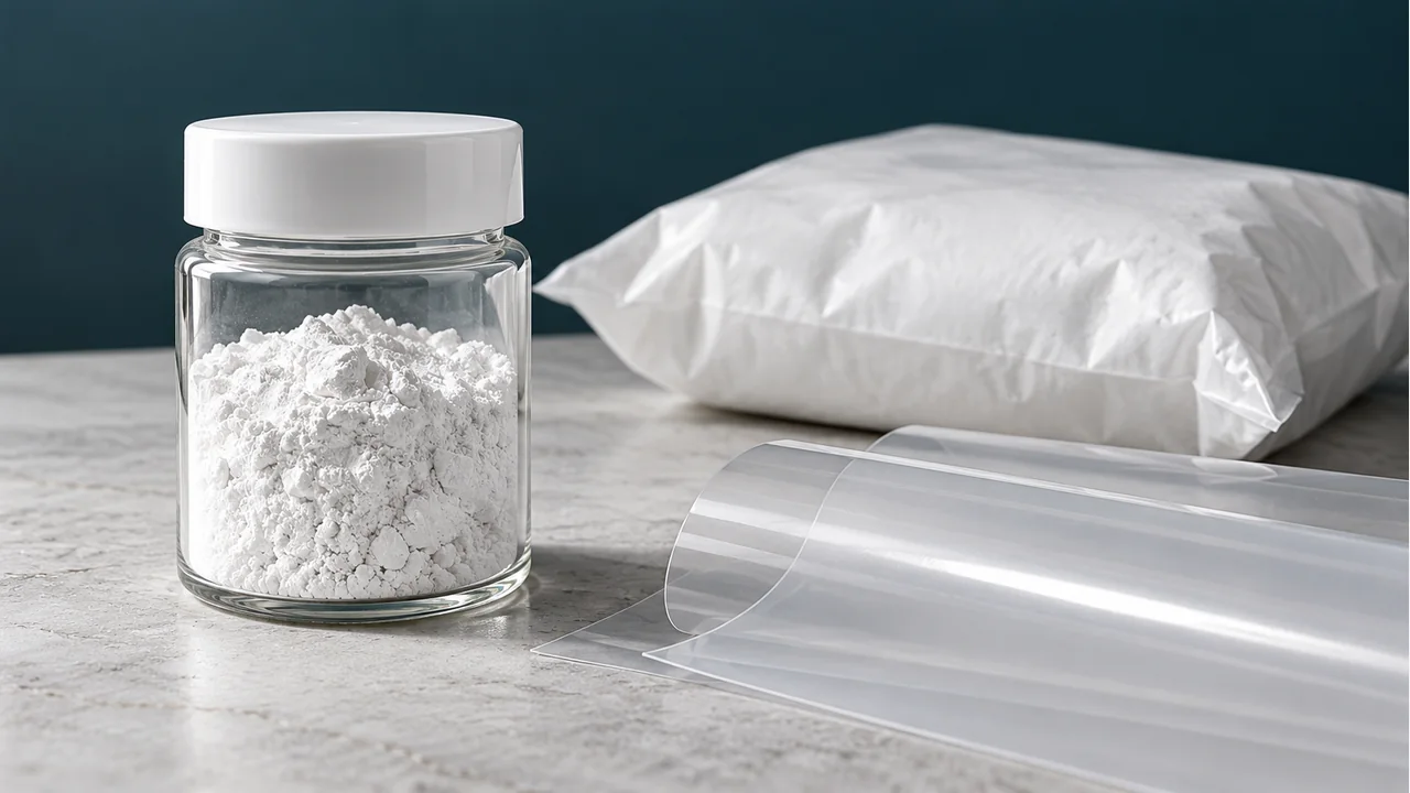 Calcium carbonate powder with plain sample packaging