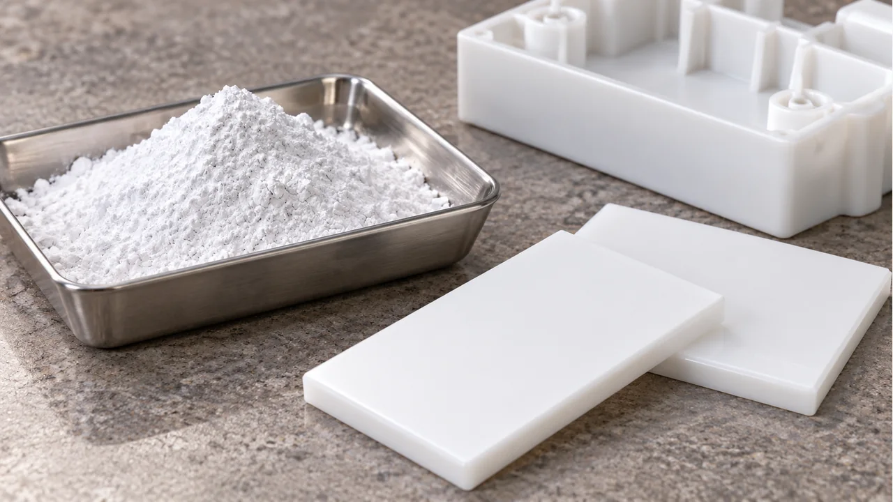 White plastic components and the material sample