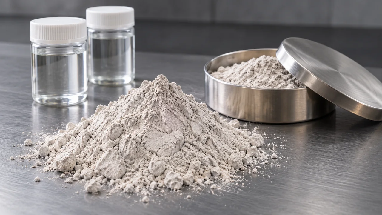 Industrial quicklime powder with water-treatment material samples