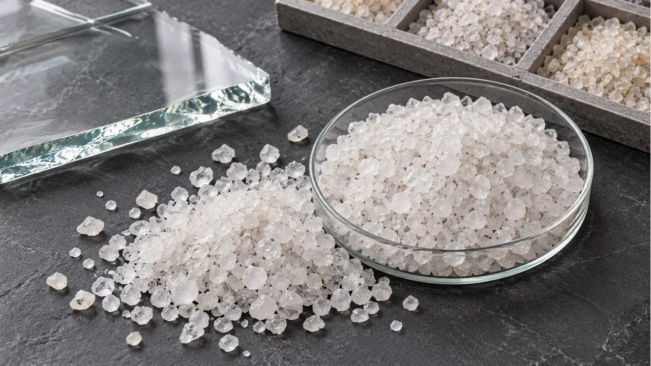 Quartz grains with glass-material samples
