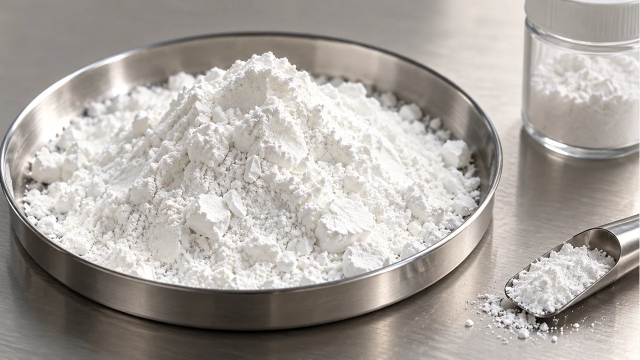 Close view of talc-based mineral powder