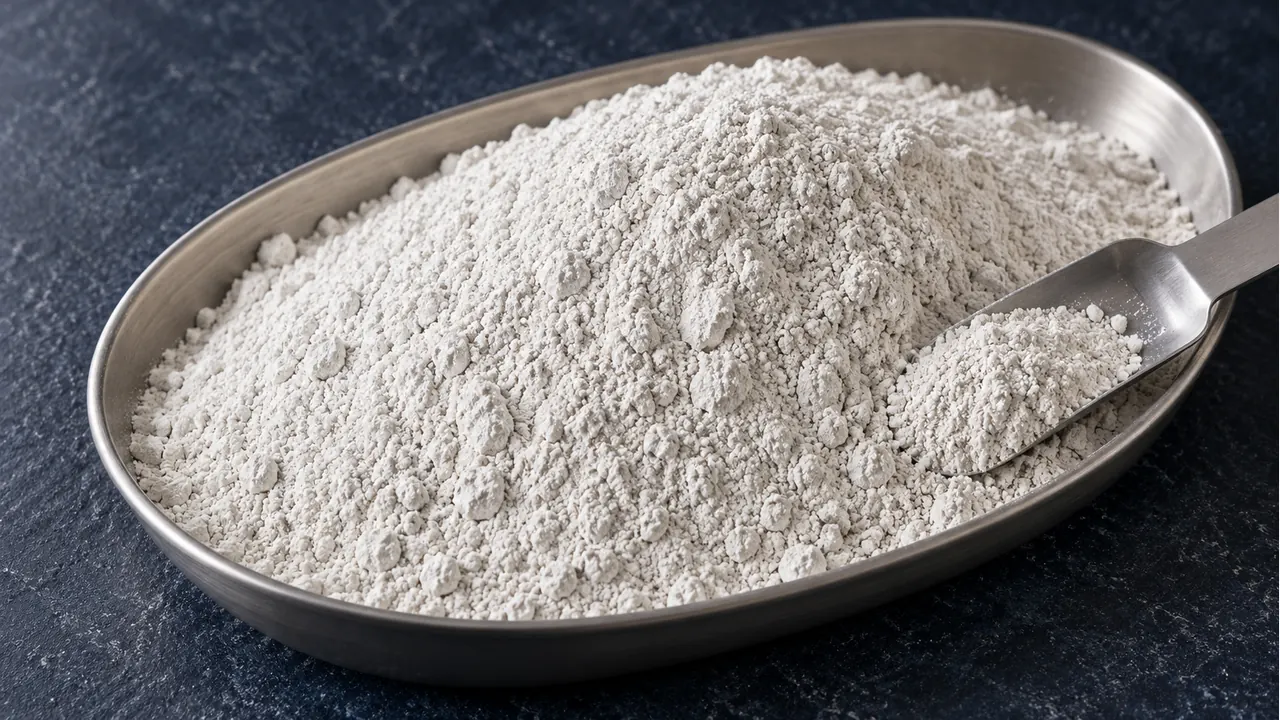 Close view of industrial calcium oxide powder