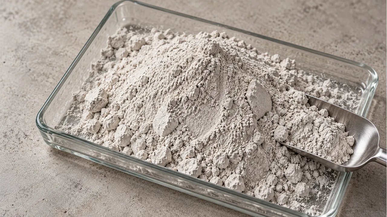 Close view of industrial calcium oxide powder