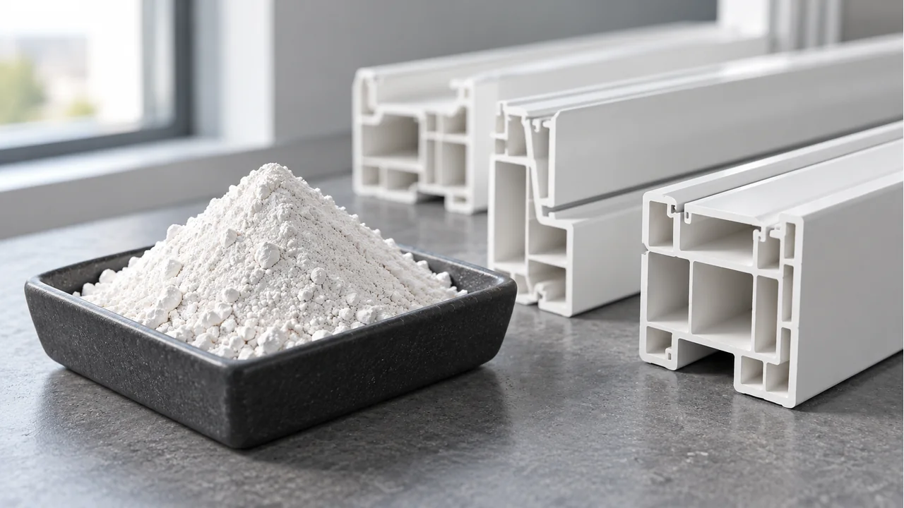 Calcium carbonate powder with PVC profile components