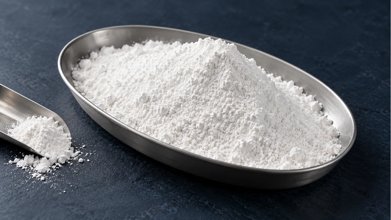 Close view of white industrial pigment powder
