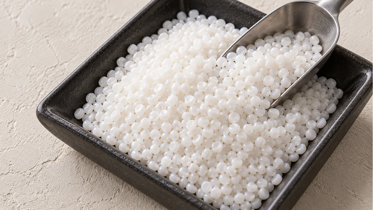 Close view of filler masterbatch pellets