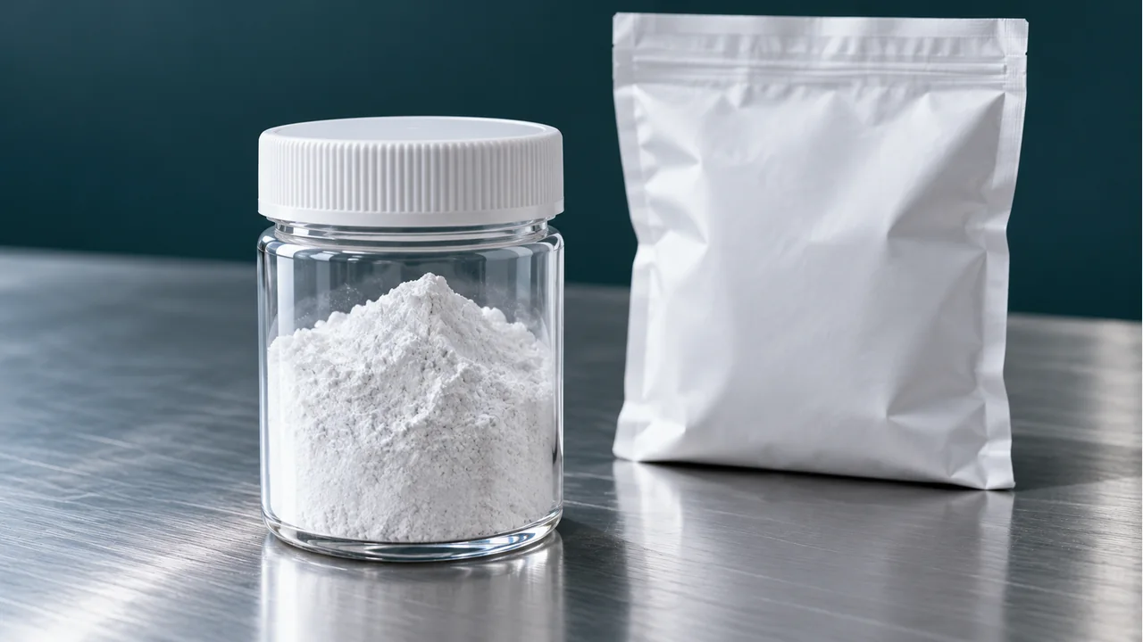 Foaming-grade talc powder with plain sample packaging
