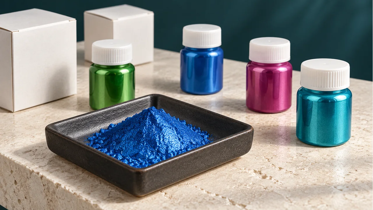 Mica-based effect pigment powders with plain sample packaging