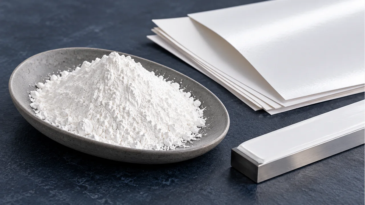 Paper-coating mineral powder with paper surface samples