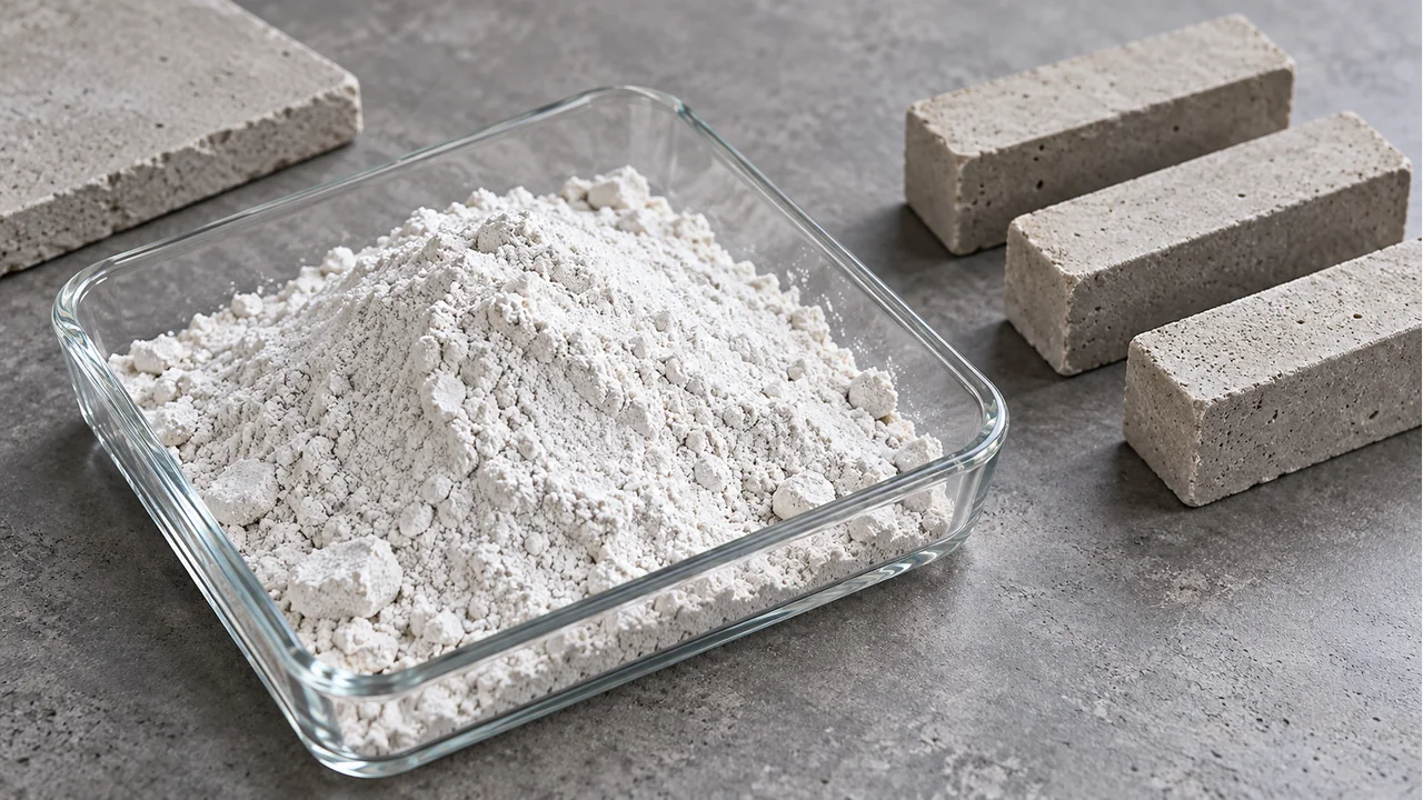 Calcined-kaolin material powder with cementitious specimens