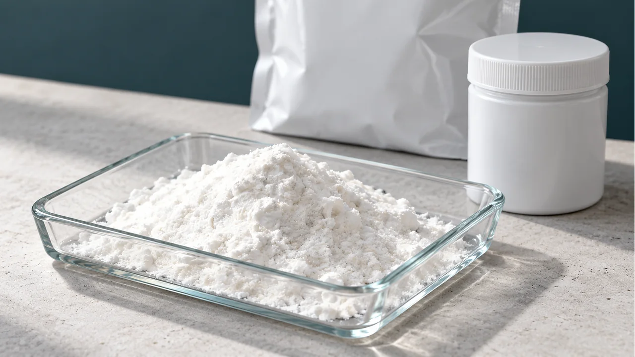 Talc-based mineral powder with plain sample packaging