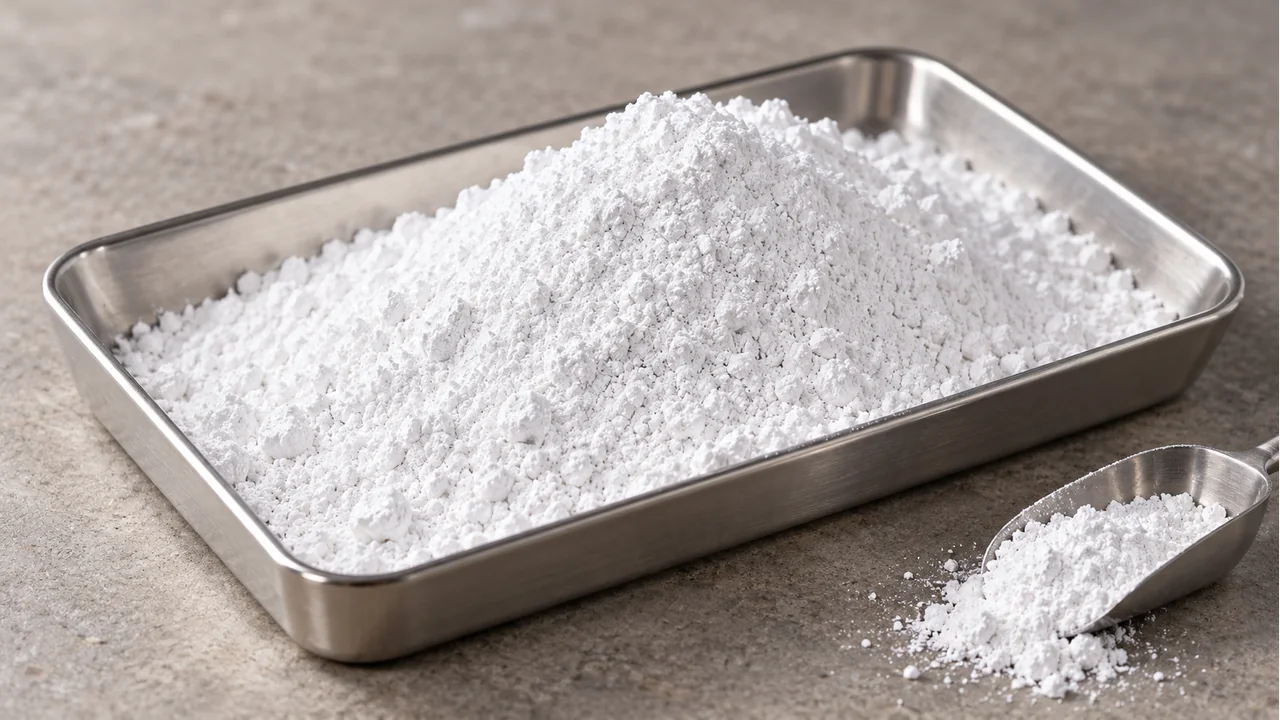 Close view of white pigment and filler powders