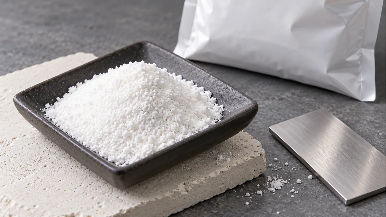 Sodium metasilicate granules with metal-surface samples