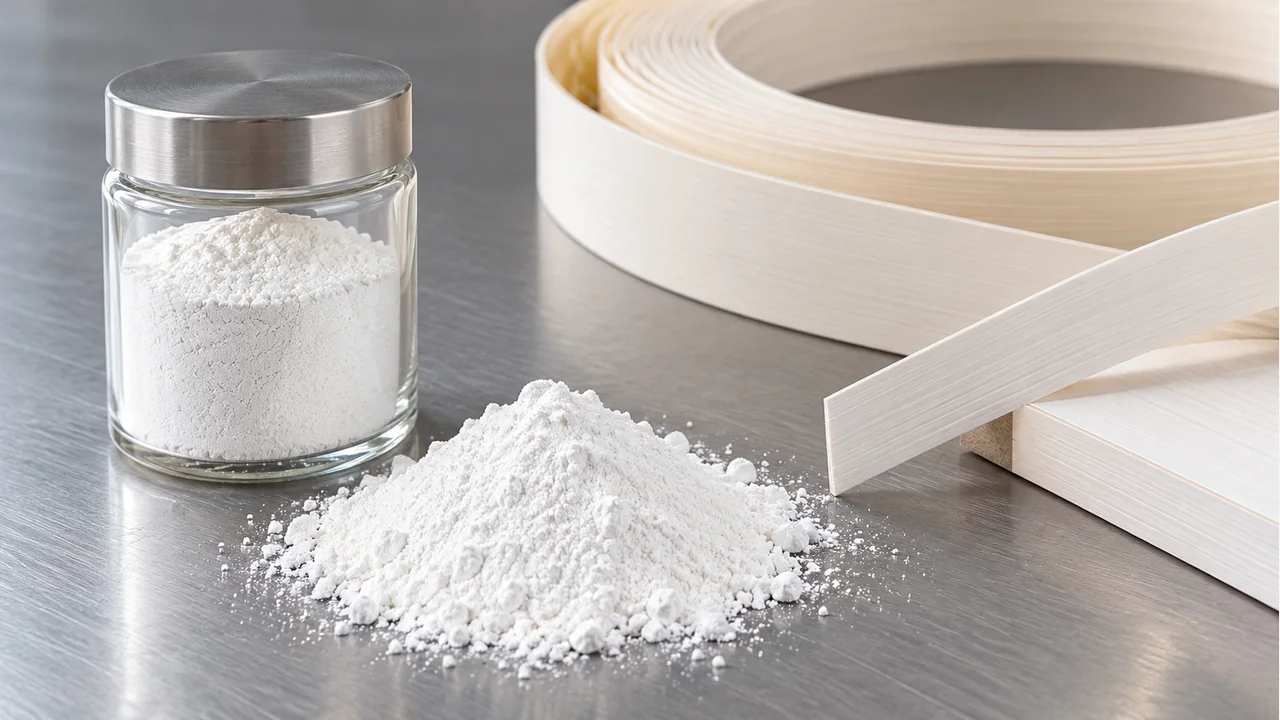 Calcium carbonate powder with edge-banding strips