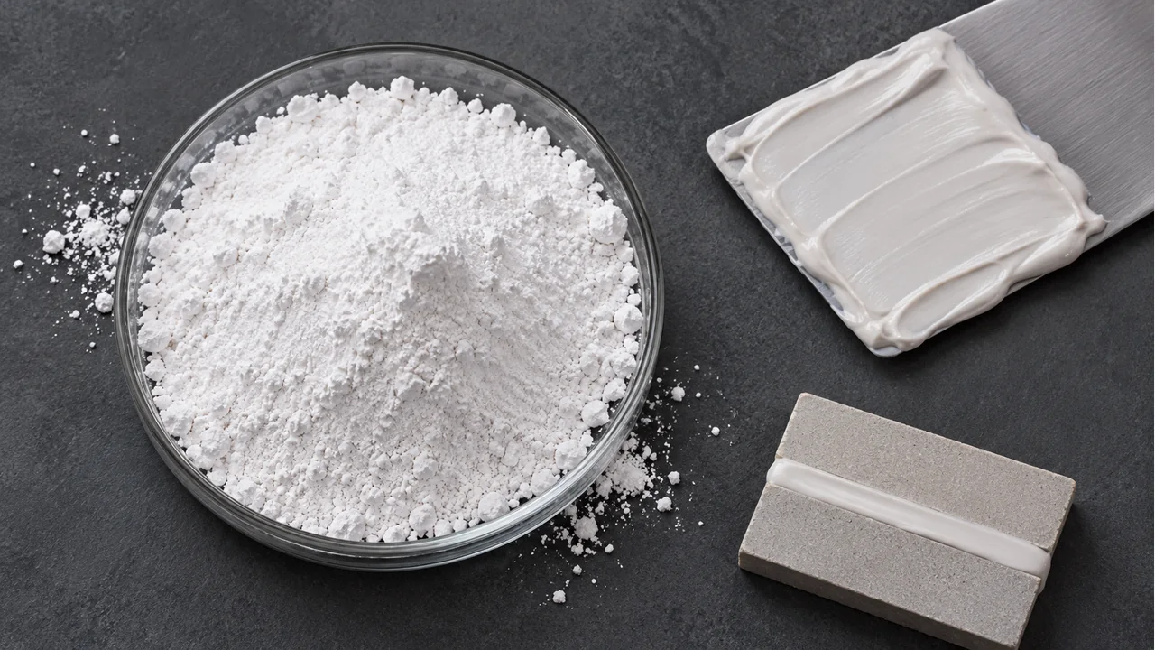 Calcium carbonate powder with adhesive application samples