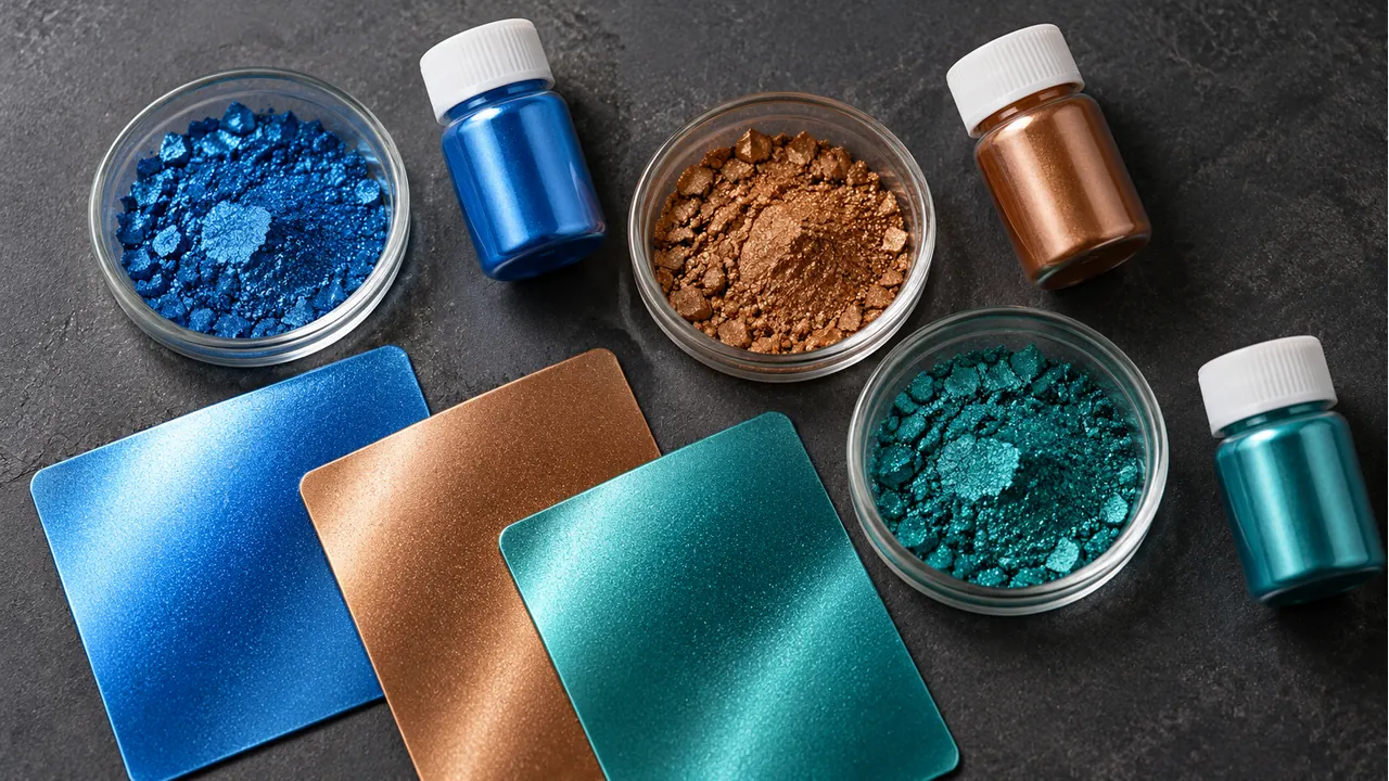 Coloured finish samples and the material sample