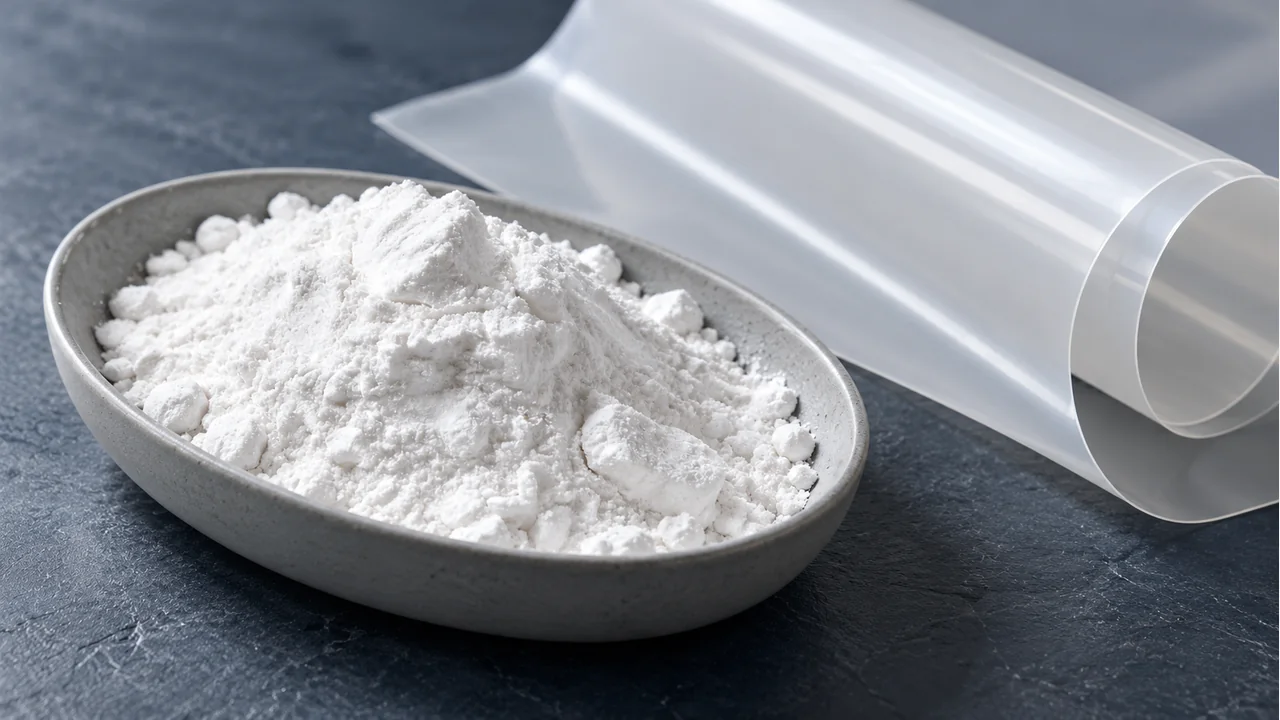 Calcium carbonate powder with PVC film samples