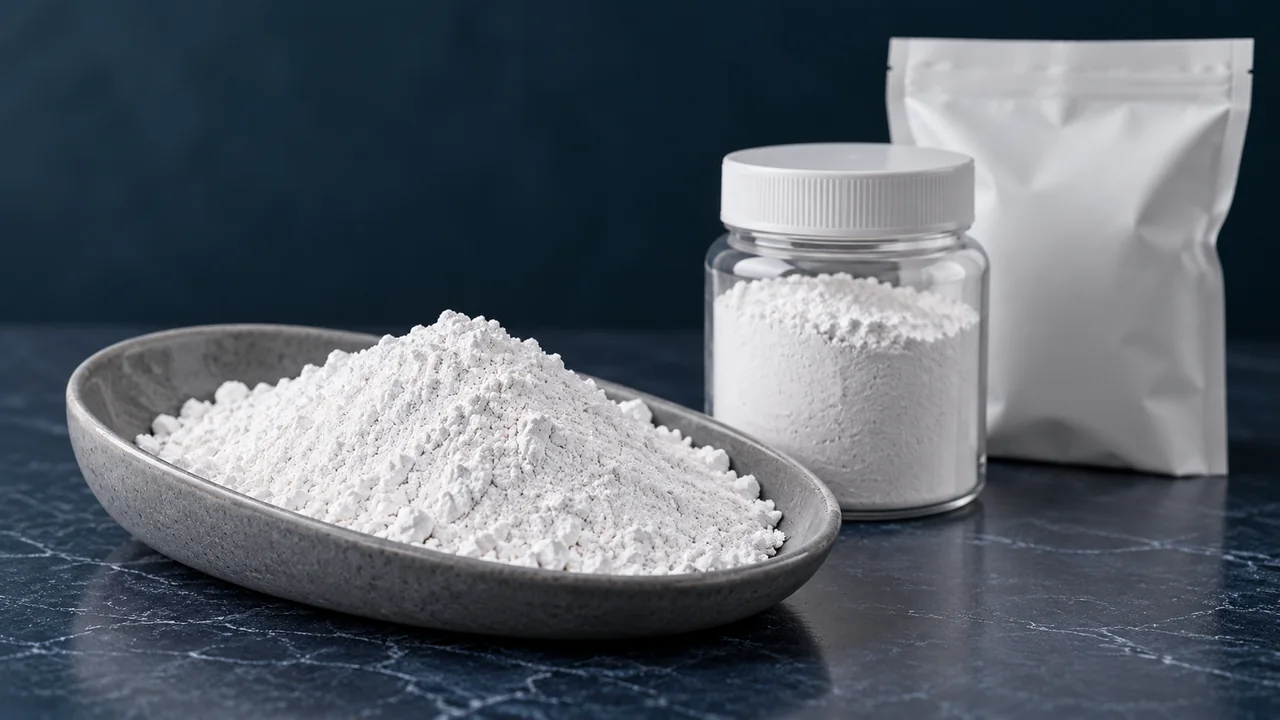 Calcium carbonate powder with plain sample packaging