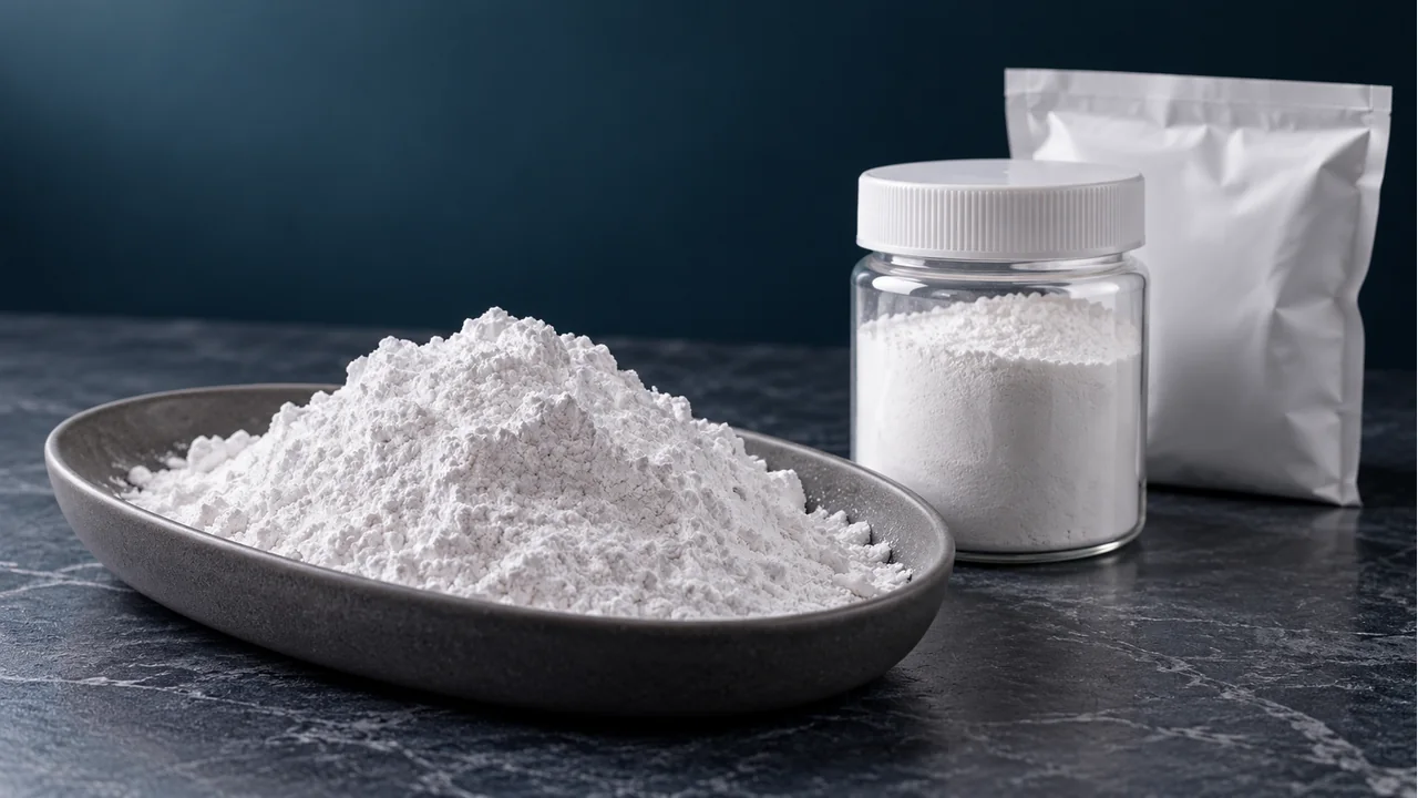 Precipitated barium sulfate powder with plain sample packaging